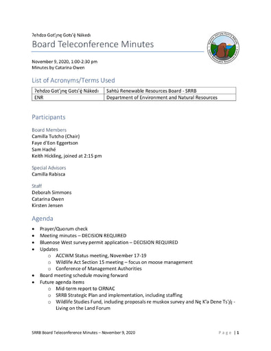 20-11-09 SRRB Teleconference Minutes