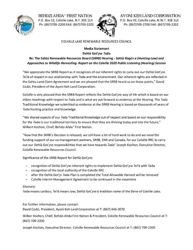 20-11-10 Dehla Media Statement Re SRRB Ehde Hearing