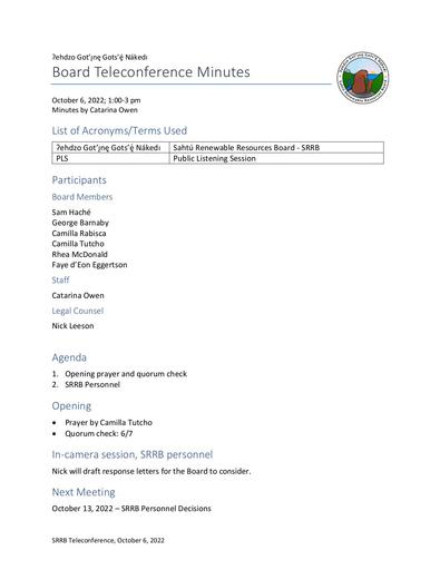 22-10-06 SRRB Teleconference Minutes